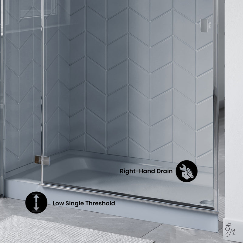 Voltaire 60" x 32" Single-Threshold, Right-Hand Drain, Shower Base in Gray