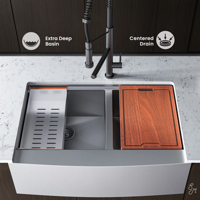 Rivage 33 x 22 Dual Basin Apron Kitchen Workstation Sink