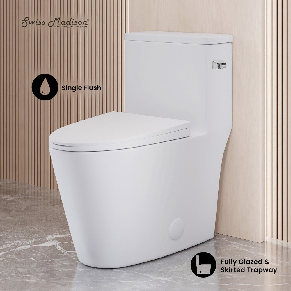 Dreux One-Piece 12" Rough-in 1.28 GPF Right Flush Elongated Toilet in Glossy White (6 - Pack)