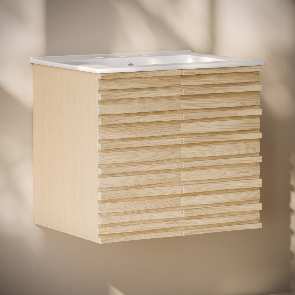 Cascade 24" Wall-Mounted Bathroom Vanity in Natural Oak with 3-Hole Widespread Sink Top