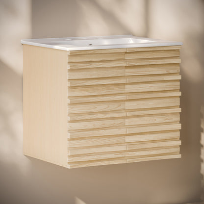 Cascade 24" Wall-Mounted Bathroom Vanity in Natural Oak with 3-Hole Widespread Sink Top