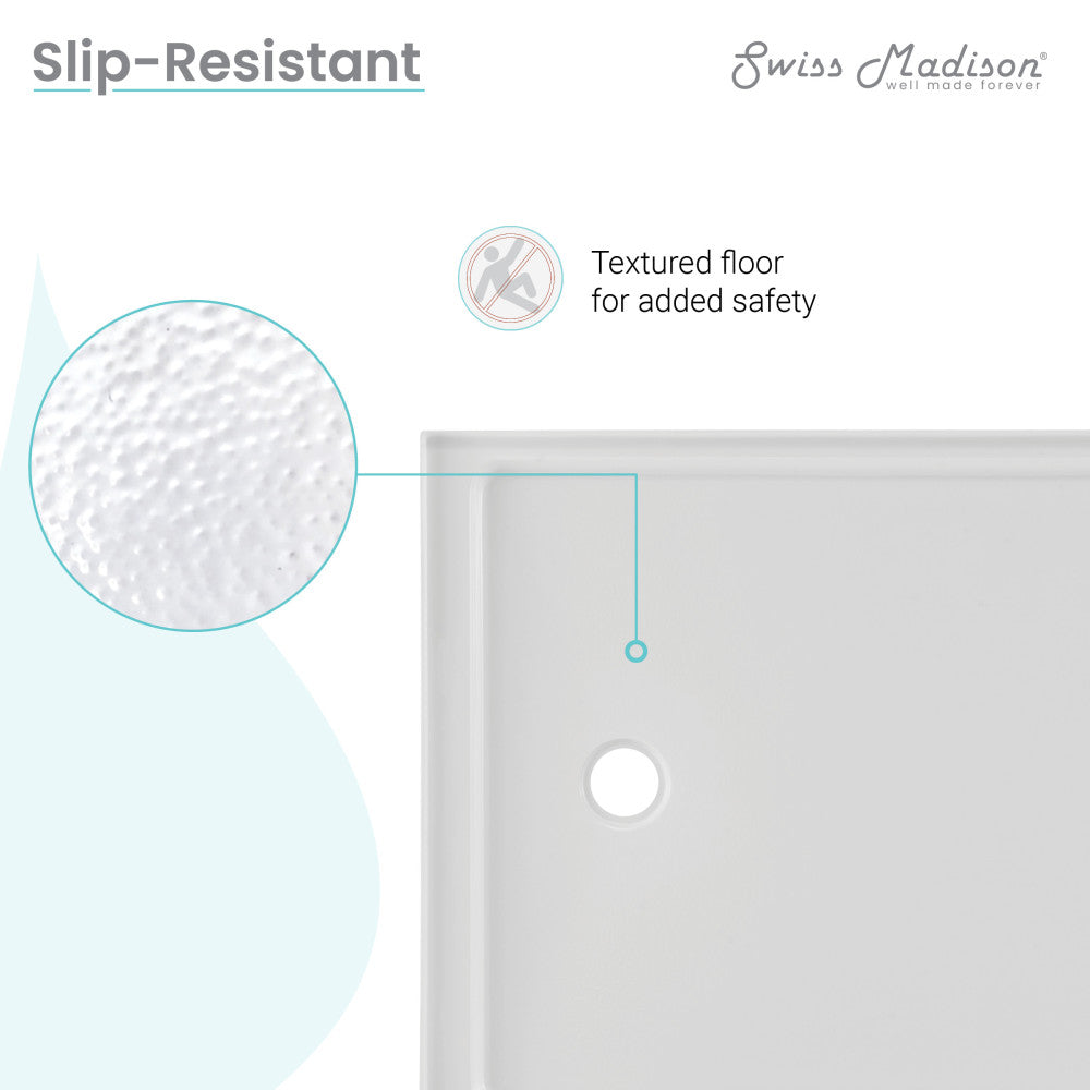 Carre 48" x 36" Acrylic White, Single-Threshold, Left Drain, Shower Base