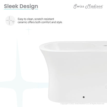 Floor-mount classic bidet in glossy white ceramic with sleek, curved design and single faucet hole.