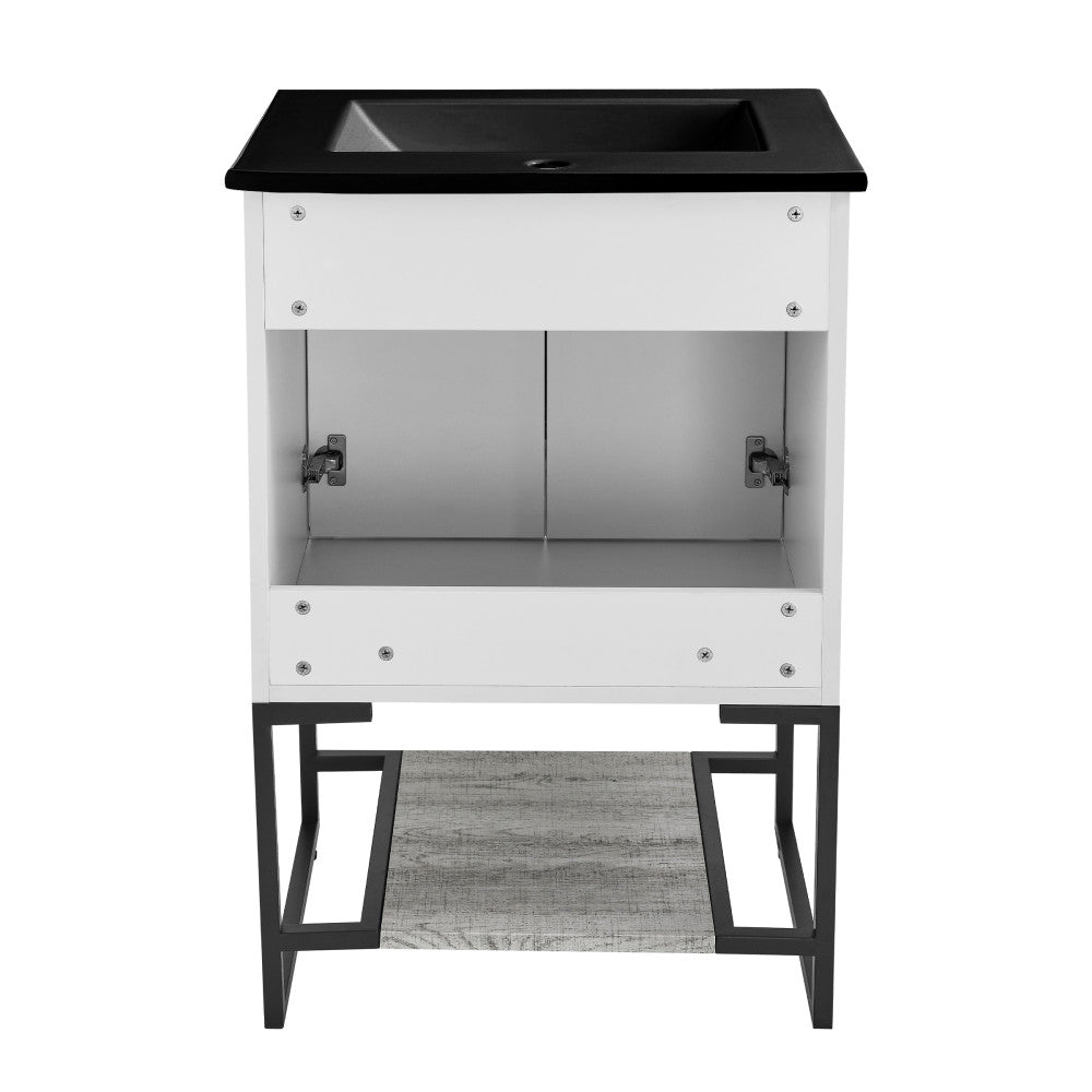 Marseille 24 in. Gray Oak Bathroom Vanity With Black Ceramic Sink Top
