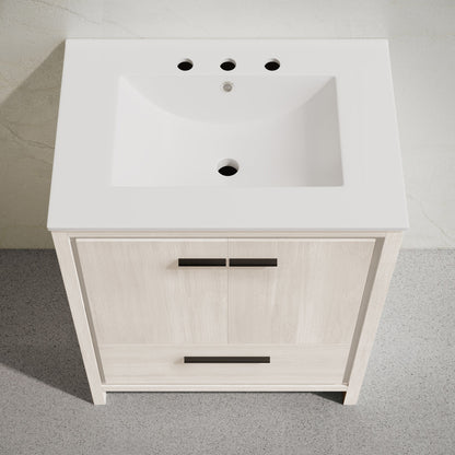 Virage 30" Freestanding Bathroom Vanity in White Oak with Widespread Sink Top