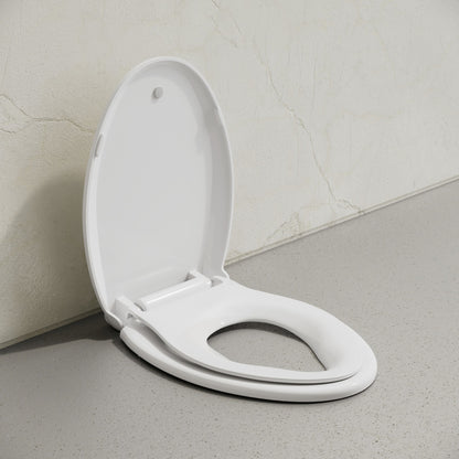 Elongated Toilet Seat with Toddler Seat Built In, Family Toilet Seat in Glossy White