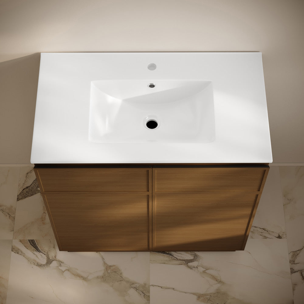 St. Tropez 36" Freestanding Bathroom Vanity in Brown Oak with Sink Top