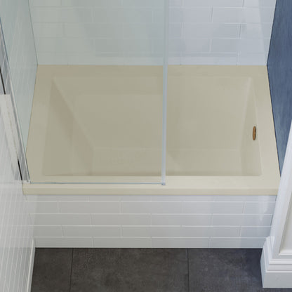 Alcove soaking bathtub 48x32 inch in bisque with right-hand center drain.