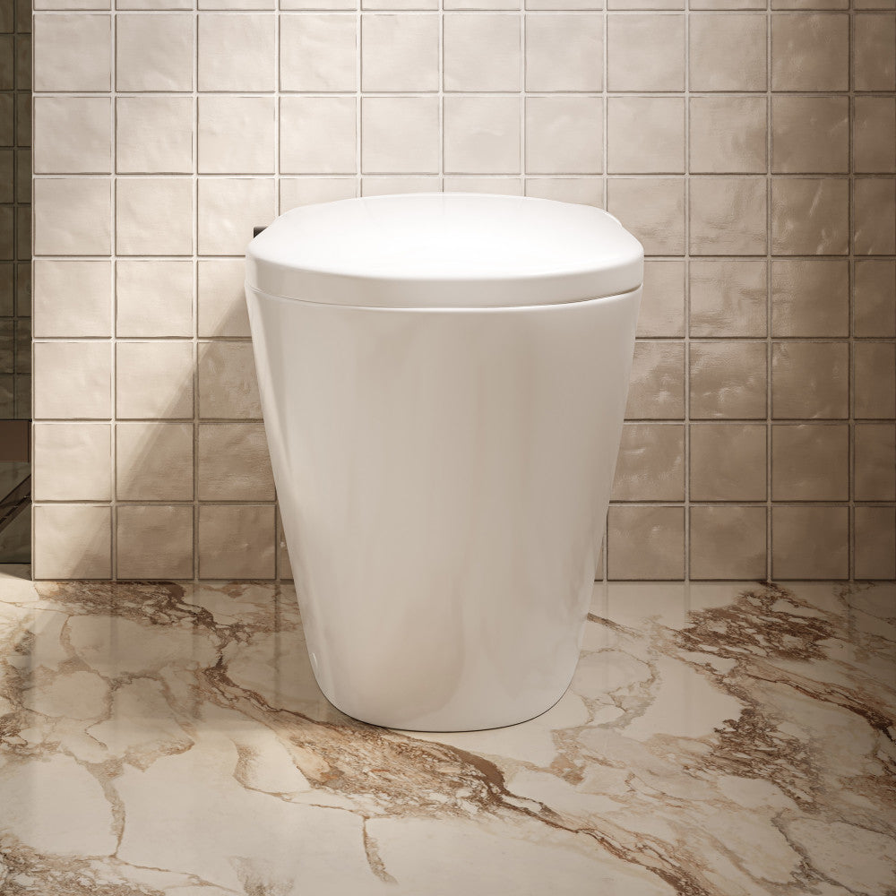 Hugo H Power Flush Tankless Toilet 7" Back Outlet 1 GPF Non-Electric Toilet with Integrated Tank and Manual Bidet in Glossy White