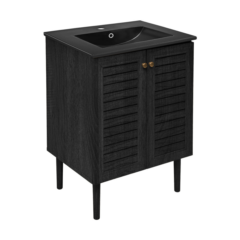 Bron 24" Freestanding Bathroom Vanity in Black Oak with Black Sink Top
