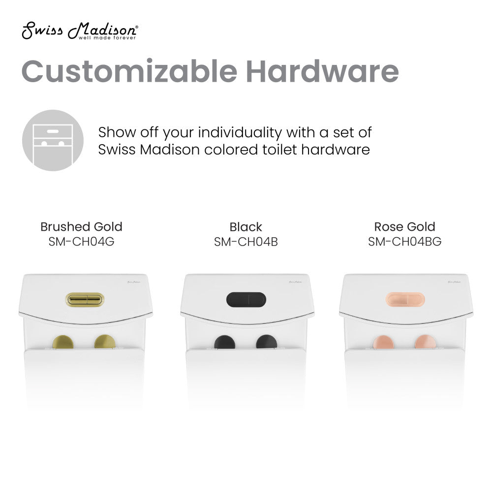 Elongated one-piece toilet with Dual Vortex™ flush and rose gold hardware.