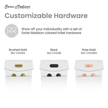 Elongated one-piece toilet with Dual Vortex™ flush and rose gold hardware.