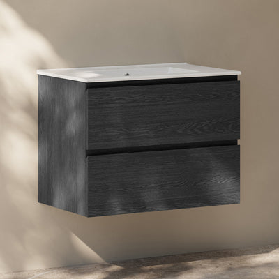 Liberte 30" Wall-Mounted Bathroom Vanity in Black Oak with 3-Hole Widespread Sink Top