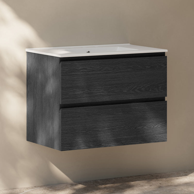 Liberte 30" Wall-Mounted Bathroom Vanity in Black Oak with 3-Hole Widespread Sink Top