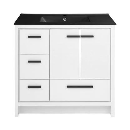 Virage 36 in. White Bathroom Vanity With Black Ceramic Sink Top