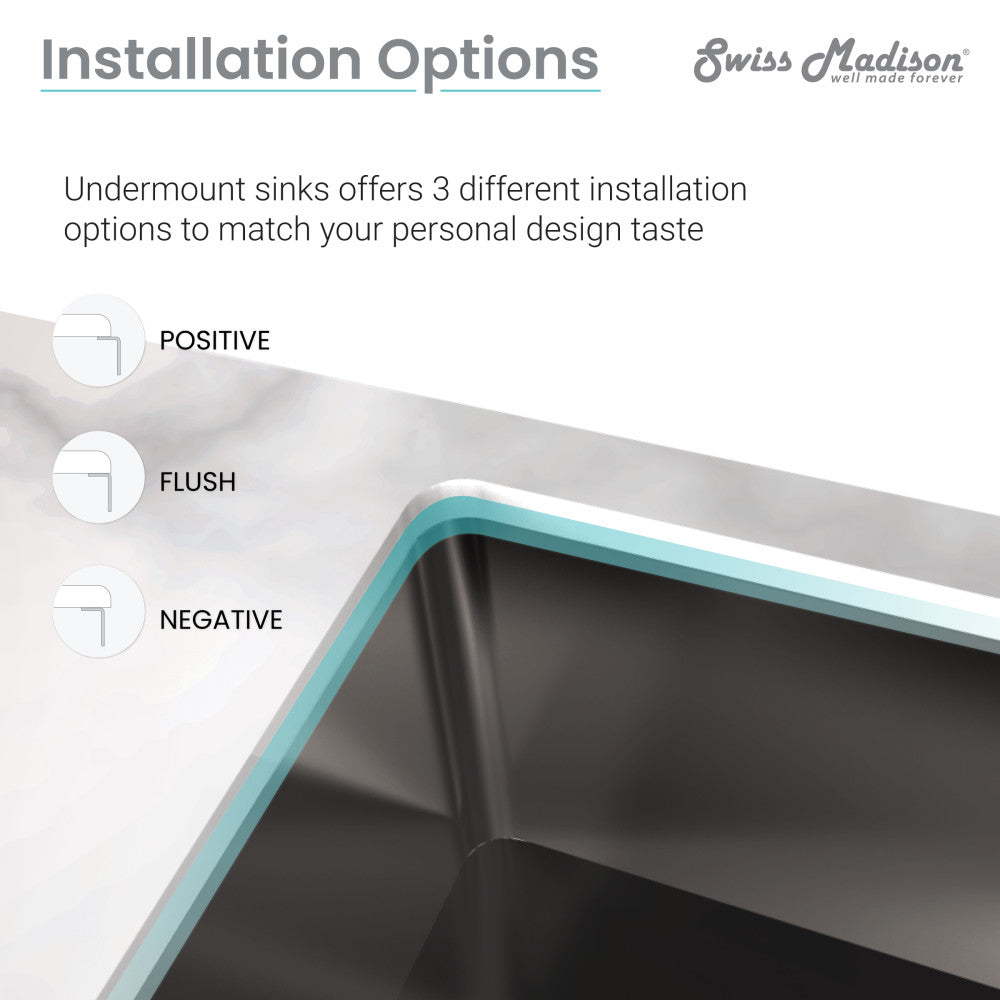 26 x 18 inch stainless steel single basin undermount kitchen sink in black with rounded corners.
