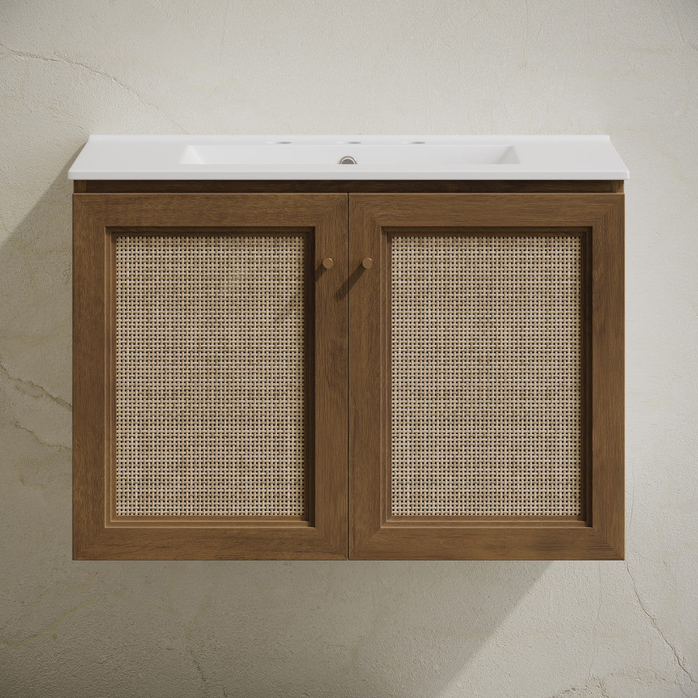 Classe 30" Wall-Mounted Bathroom Vanity in Brown Oak with Widespread Faucet Holes Vanity Top