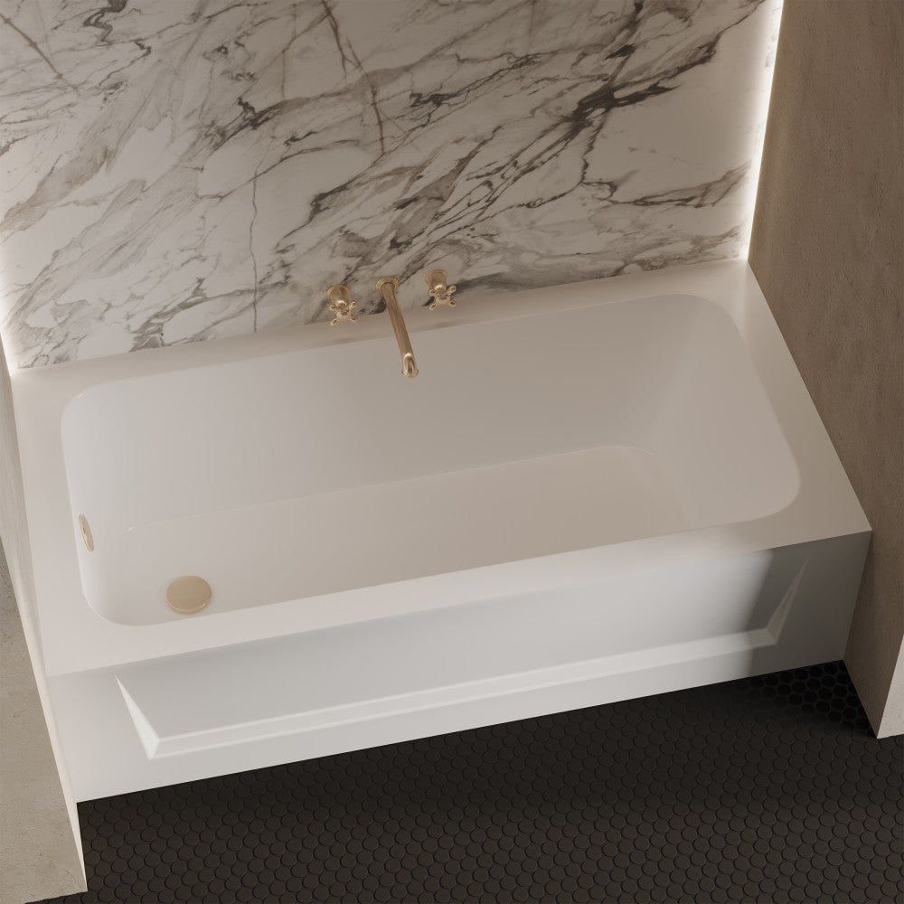 Alcove apron-front bathtub 60 inch with left-hand drain, white acrylic finish.