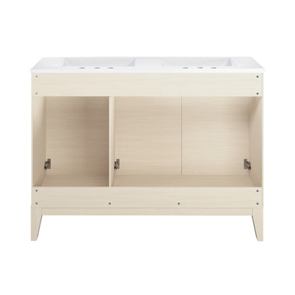 Cascade 48" Freestanding Bathroom Vanity in White Oak with 3-Hole Centerset Double Basin Sink Top