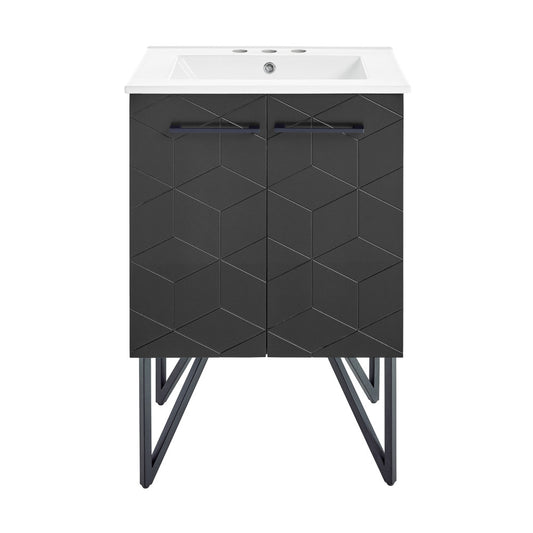 Annecy 24 in. Phantom Black Bathroom Vanity With White, 3-Hole Ceramic Sink Top