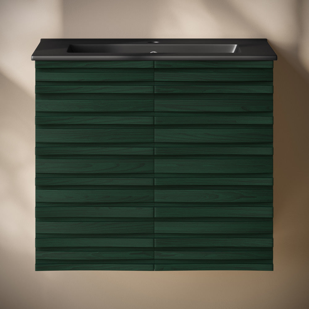 Cascade 24" Wall-Mounted Bathroom Vanity in Green Oak with Black Sink Top