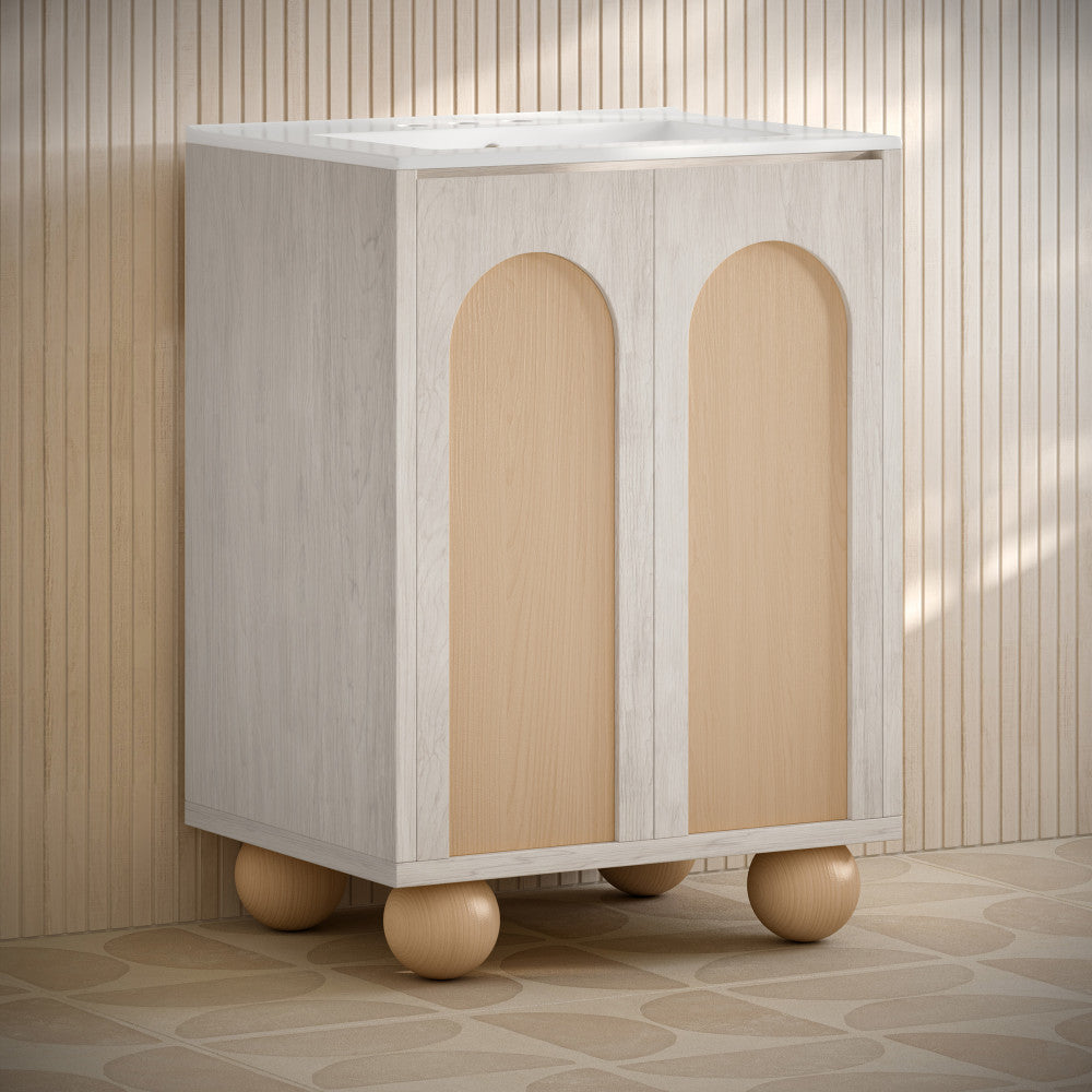 Plaisir II 24" Freestanding Bathroom Vanity in White Oak with 3-Hole Centerset Sink Top