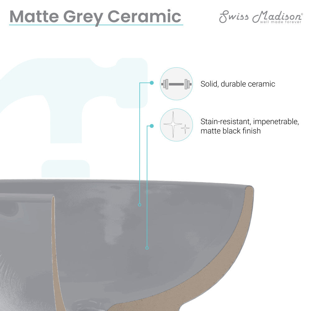 20" rectangular ceramic vessel sink in matte gray with solid durable construction and stain-resistant finish.