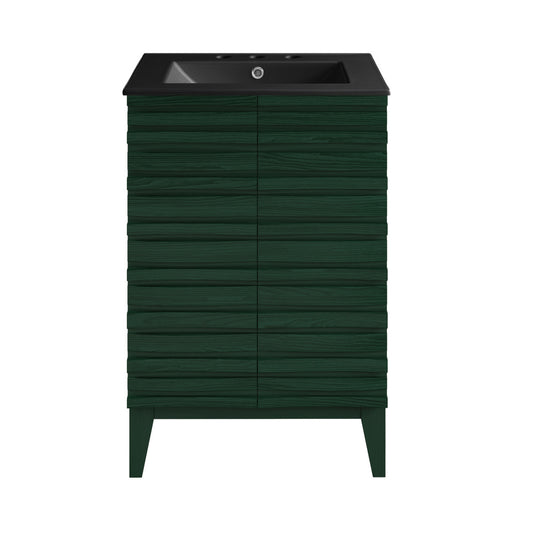 Cascade 24" Freestanding Bathroom Vanity in Green Oak with Black 3-Hole Widespread Sink Top