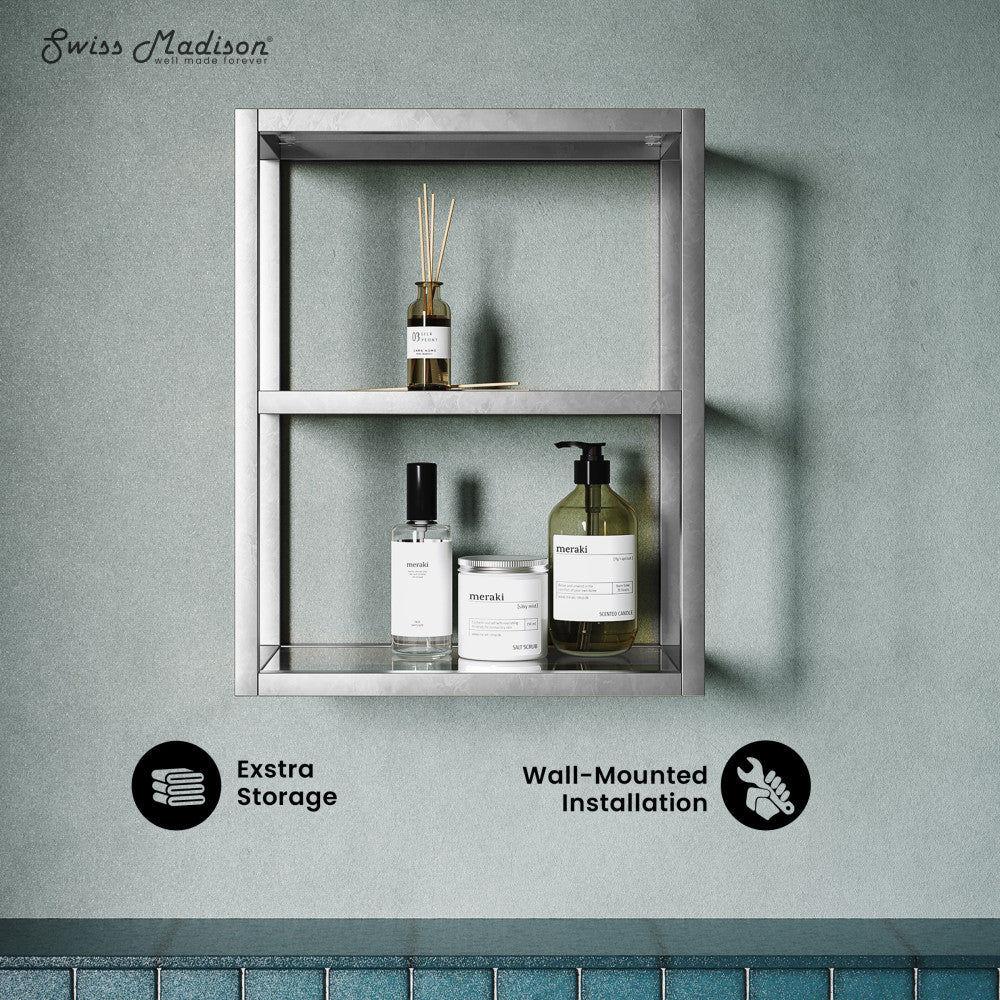 Pierre 16"x20"x10" Wall-Mounted Linen Cabinet in Chrome