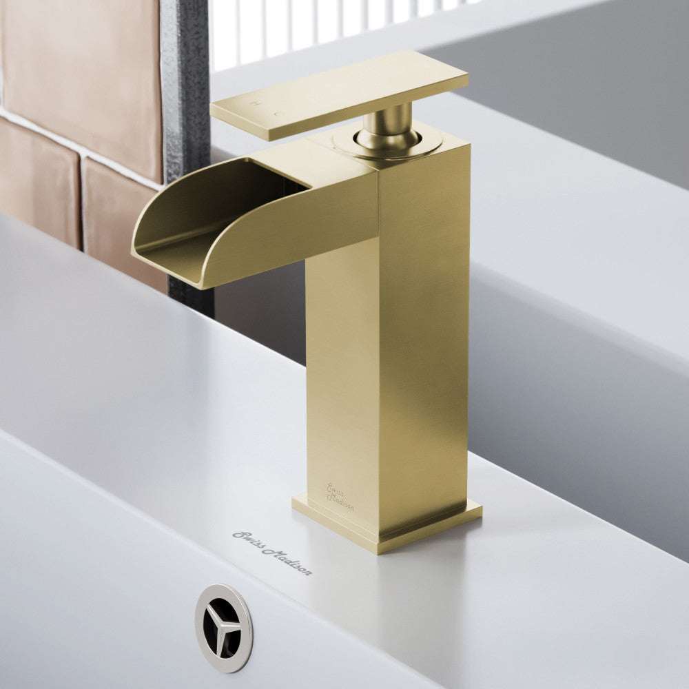 Concorde Single Hole, Single-Handle, Waterfall Bathroom Faucet in Brushed Gold