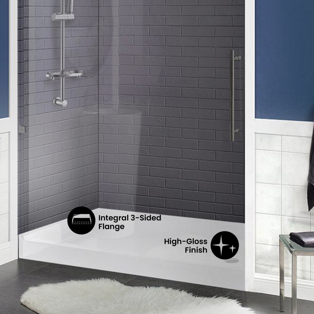 Voltaire 60" x 36" Acrylic White Single-Threshold, Right-Hand Drain, Shower Base