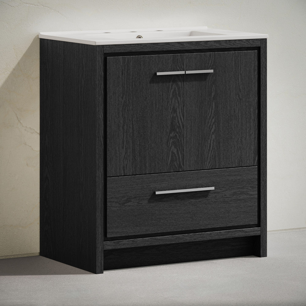 Virage 30" Freestanding Bathroom Vanity in Black Oak with 3-Hole Widespread Sink Top