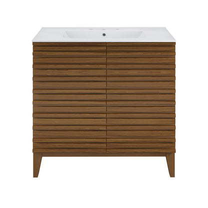 Cascade 30" Freestanding Bathroom Vanity in Brown Oak with 3-Hole Widespread Sink Top