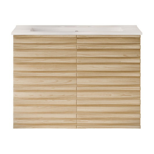 Cascade 30" Wall-Mounted Bathroom Vanity in Natural Oak with 3-Hole Widespread Sink Top