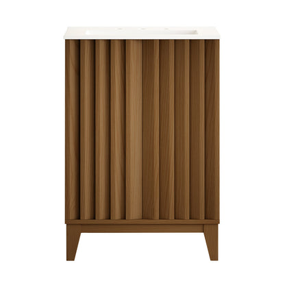 Troyes 24" Freestanding Bathroom Vanity in Brown Oak with 3-Hole Widespread Sink Top