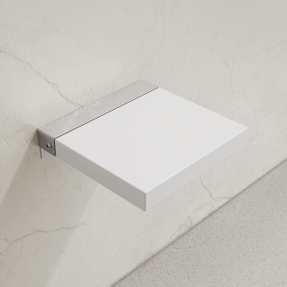 Avenir 14" x 13" Folding Wall-Mounted Shower Seat in Glossy White, PU Leather Padded
