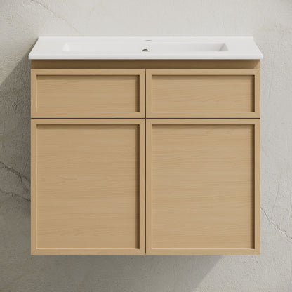 St. Tropez 24" Wall-Mounted Bathroom Vanity in Natural Oak with Sink Top