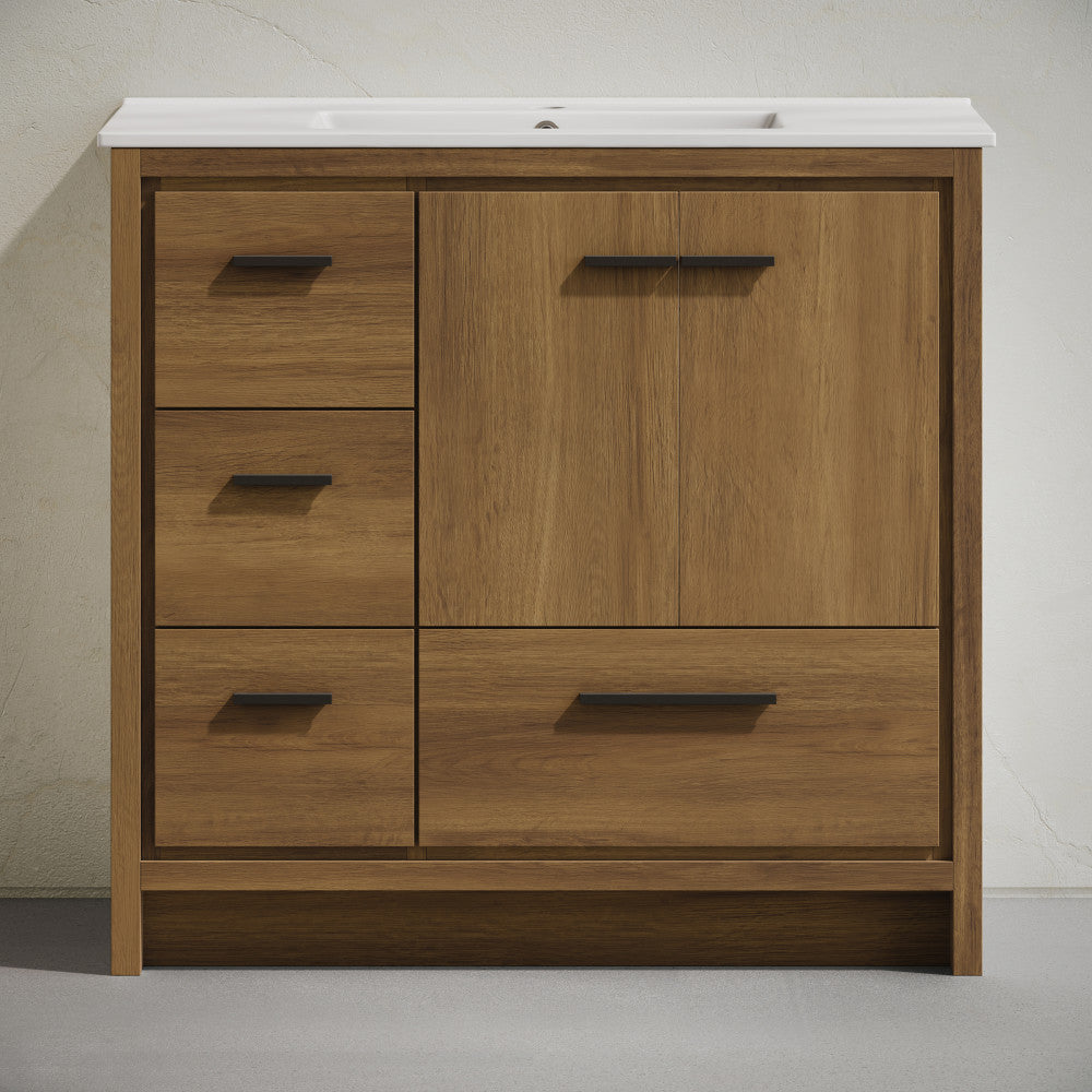 Virage 36" Freestanding Bathroom Vanity in Brown Oak with Sink Top