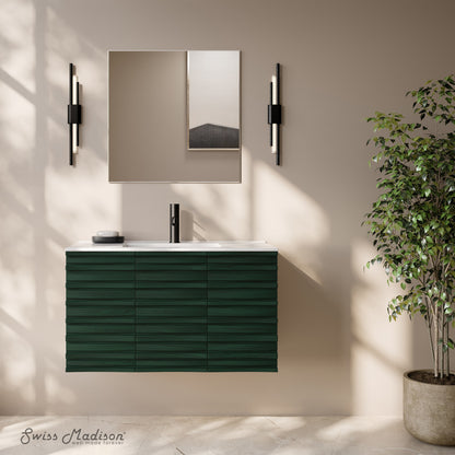 Cascade 36" Wall-Mounted Bathroom Vanity in Green Oak with Sink Top