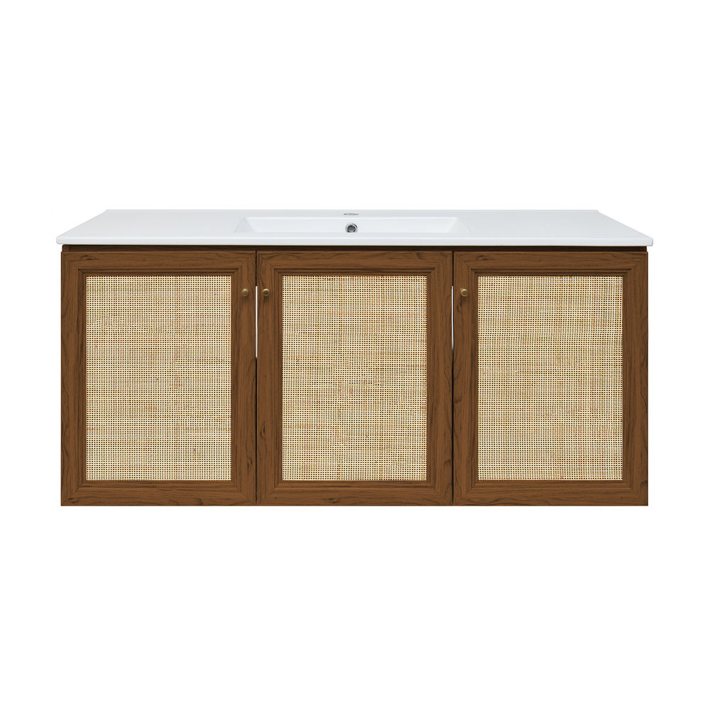 Classe 48" Wall-Mounted Bathroom Vanity in Brown Oak