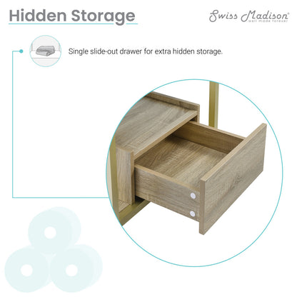 24-inch freestanding bathroom vanity with natural oak frame, open shelf, and single sink top.