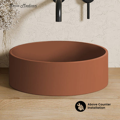 Lisse 14.5" Concrete Round Vessel Sink in Matte Terracotta