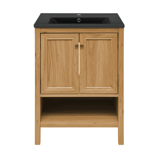 Chateau 24" Freestanding Bathroom Vanity in Golden Oak with Black Sink Top