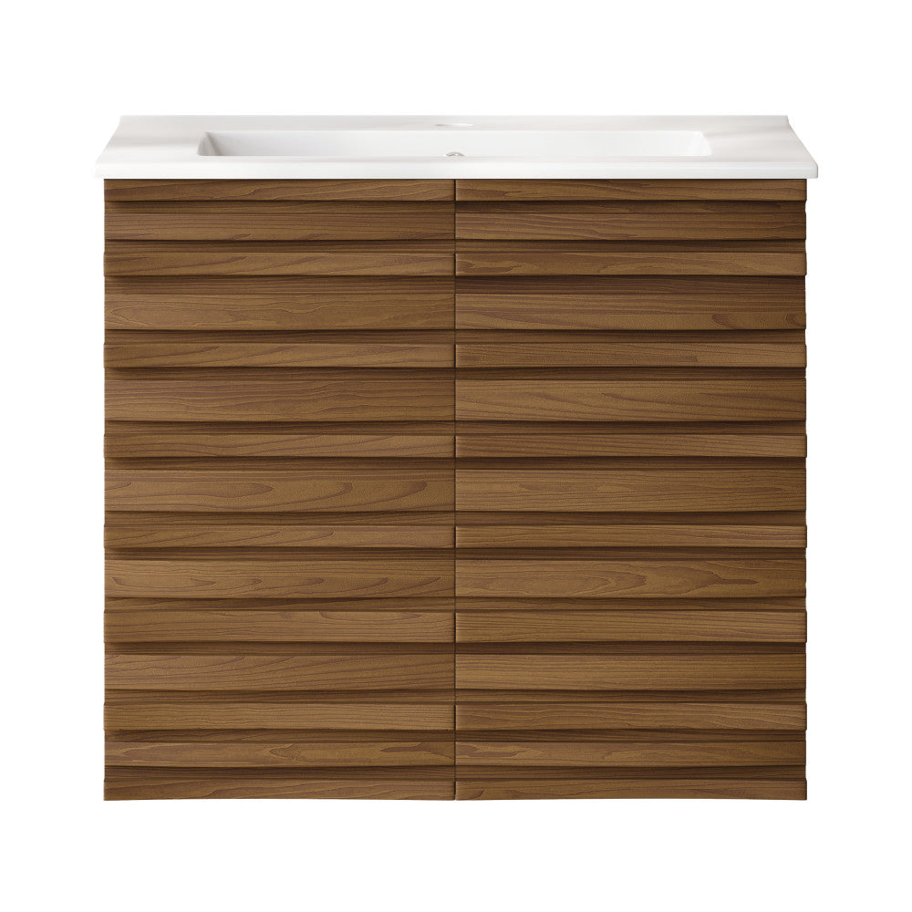 Cascade 24" Wall-Mounted Bathroom Vanity in Brown Oak with Sink Top