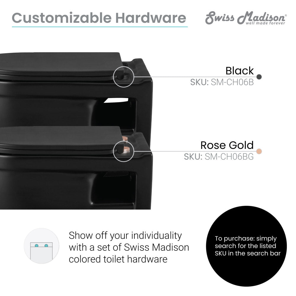 Elongated wall-hung toilet bowl in matte black with skirted trapway and smooth modern design.