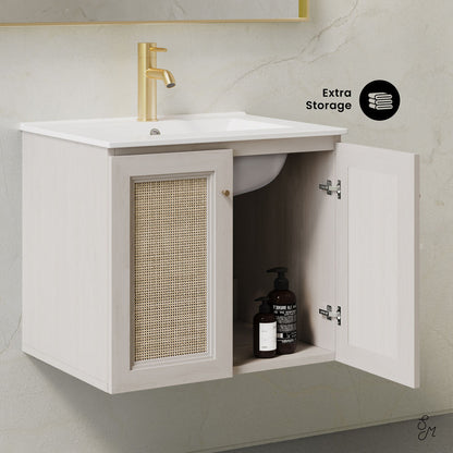 Classe 24" Wall-Mounted Bathroom Vanity in White Oak with Single Faucet Hole Vanity Top