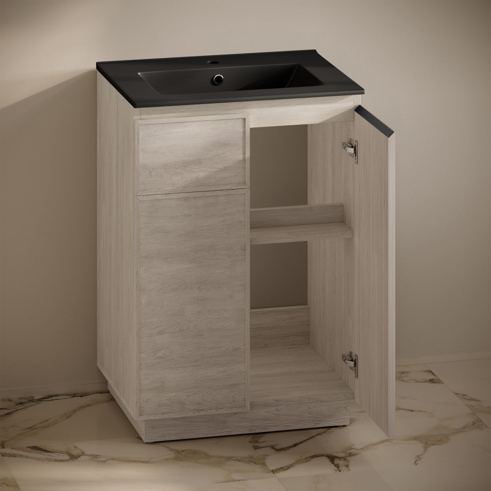 St. Tropez 24" Freestanding Bathroom Vanity in White Oak with Black Sink Top