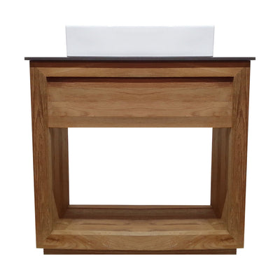 Rennes 36" Reclaimed Wood Vanity in Walnut with Slate Countertop and Single Hole Vessel Sink