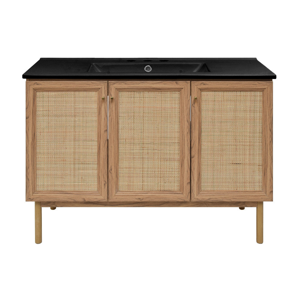 Classe 48" Freestanding Bathroom Vanity in Golden Oak with Black 3-Hole Widespread Sink Top