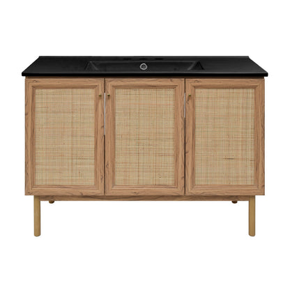 Classe 48" Freestanding Bathroom Vanity in Golden Oak with Black 3-Hole Widespread Sink Top